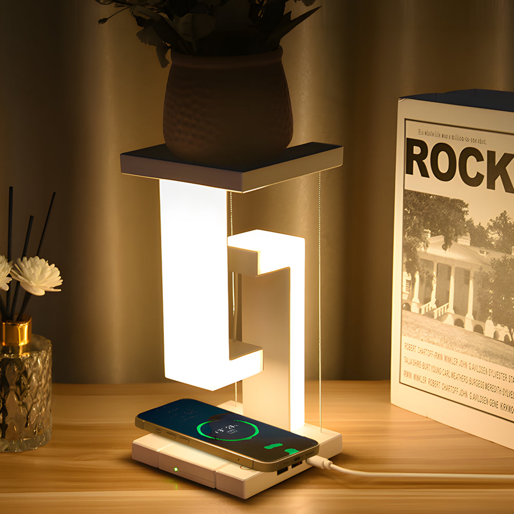 Elegante zwevende tafellamp met USB-oplader en krachtige LED