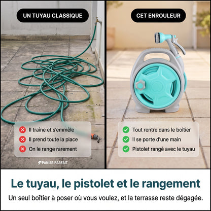 Tuyau d'arrosage rétractable avec enrouleur et pistolet multifonction