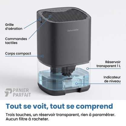 Déshumidificateur silencieux 2 en 1 pour air intérieur