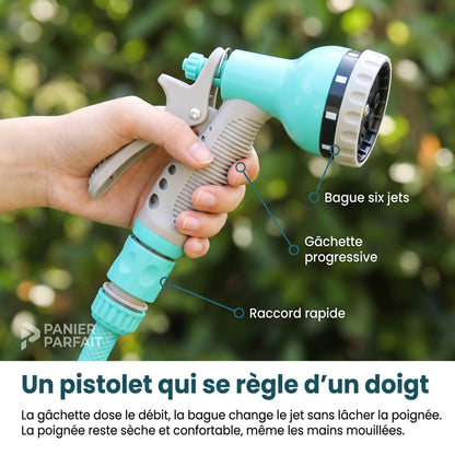 Tuyau d'arrosage rétractable avec enrouleur et pistolet multifonction