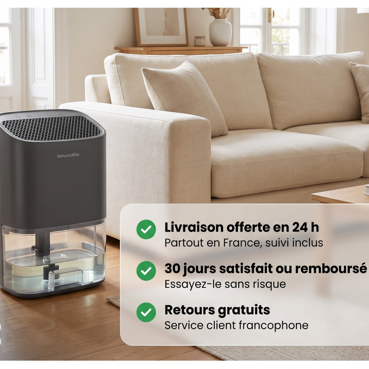 Déshumidificateur silencieux 2 en 1 pour air intérieur