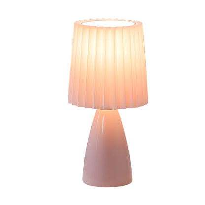 Lampe de table à tissu plissé avec base en verre et port USB 30 cm