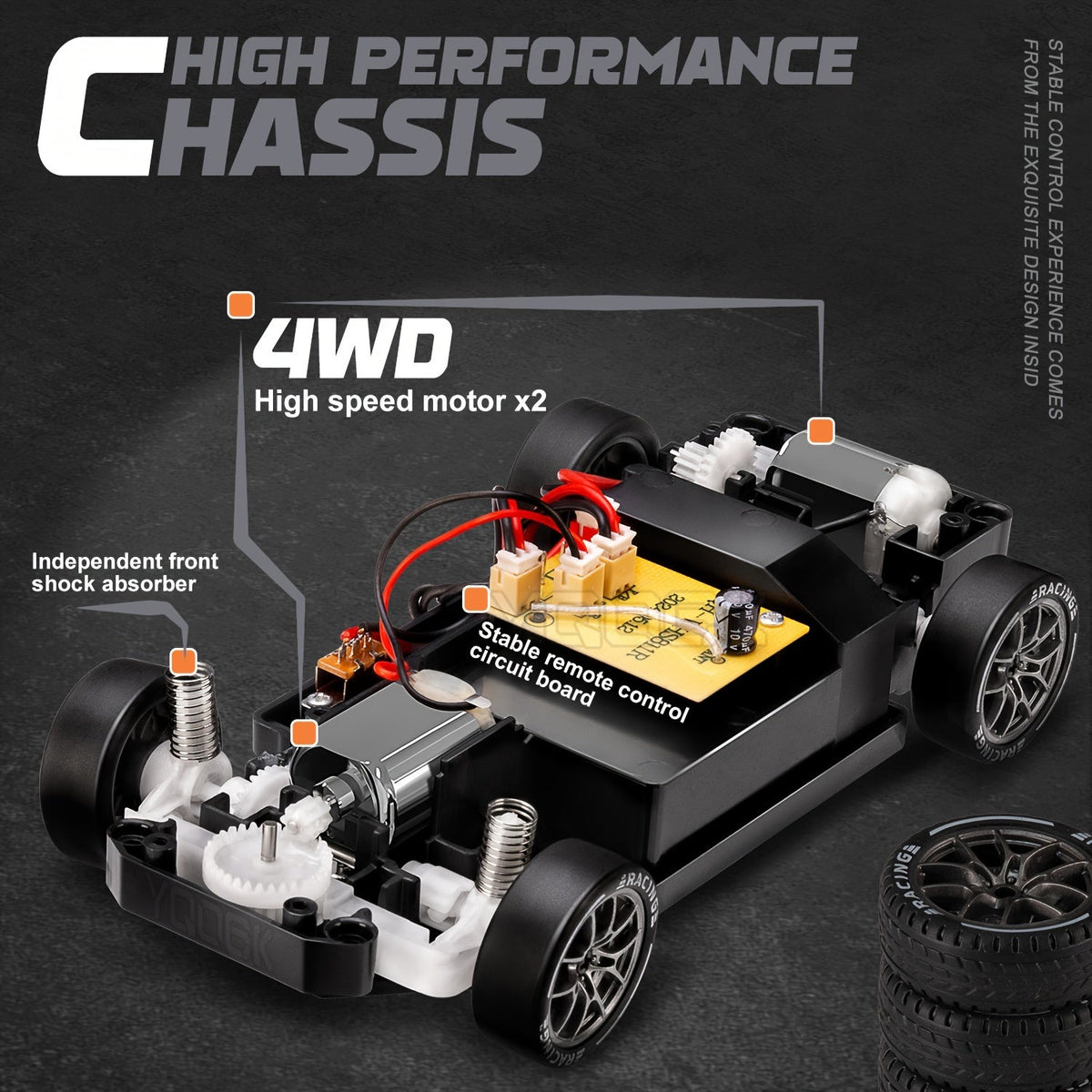 Voiture RC drift 4WD rechargeable 2,4 GHz à lumières LED
