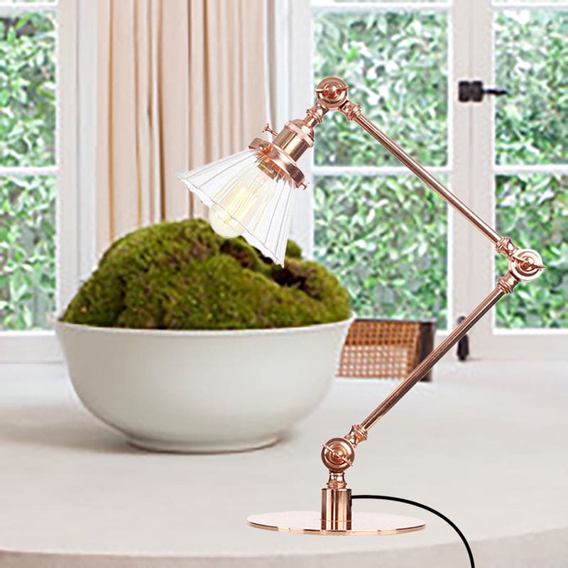 Lampe de table élégante en verre transparent conique