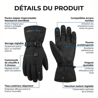 Gants chauffants rechargeables à batterie intégrée