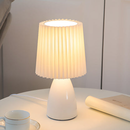 Lampe de table à tissu plissé avec base en verre et port USB 30 cm