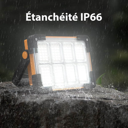 Projecteur LED rechargeable 100W avec powerbank solaire intégrée