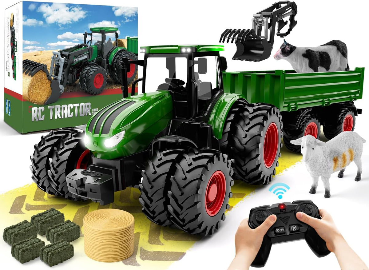 Tracteur télécommandé métallique avec remorque RC jouet de ferme
