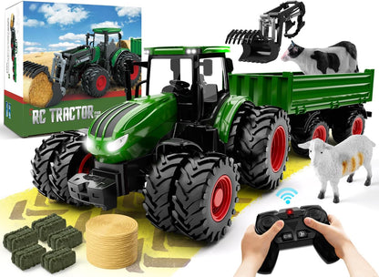 Tracteur télécommandé métallique avec remorque RC jouet de ferme