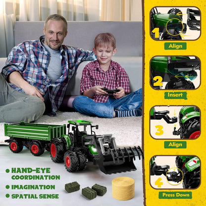 Tracteur télécommandé métallique avec remorque RC jouet de ferme