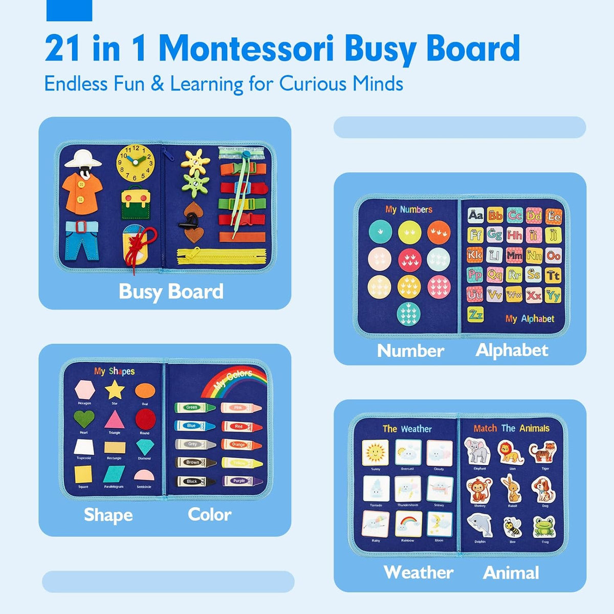 Jouet éducatif Montessori en bois avec lettres, formes et animaux