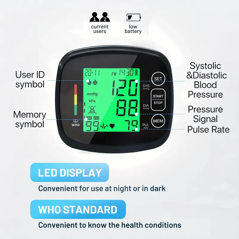Vitapulse™ – Automatische polsbloeddrukmeter met groot LCD-scherm