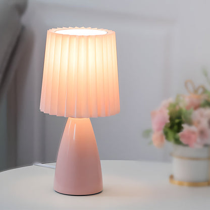 Lampe de table à tissu plissé avec base en verre et port USB 30 cm