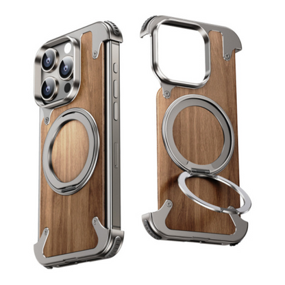 Telefoonhoesje van natuurlijk hout met draaibare standaard
