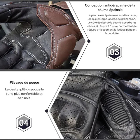 Gants de motocross en cuir vintage résistants