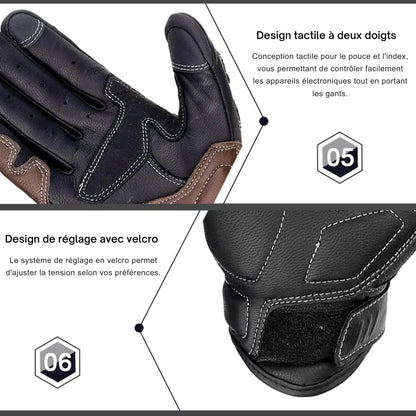 Gants de motocross en cuir vintage résistants