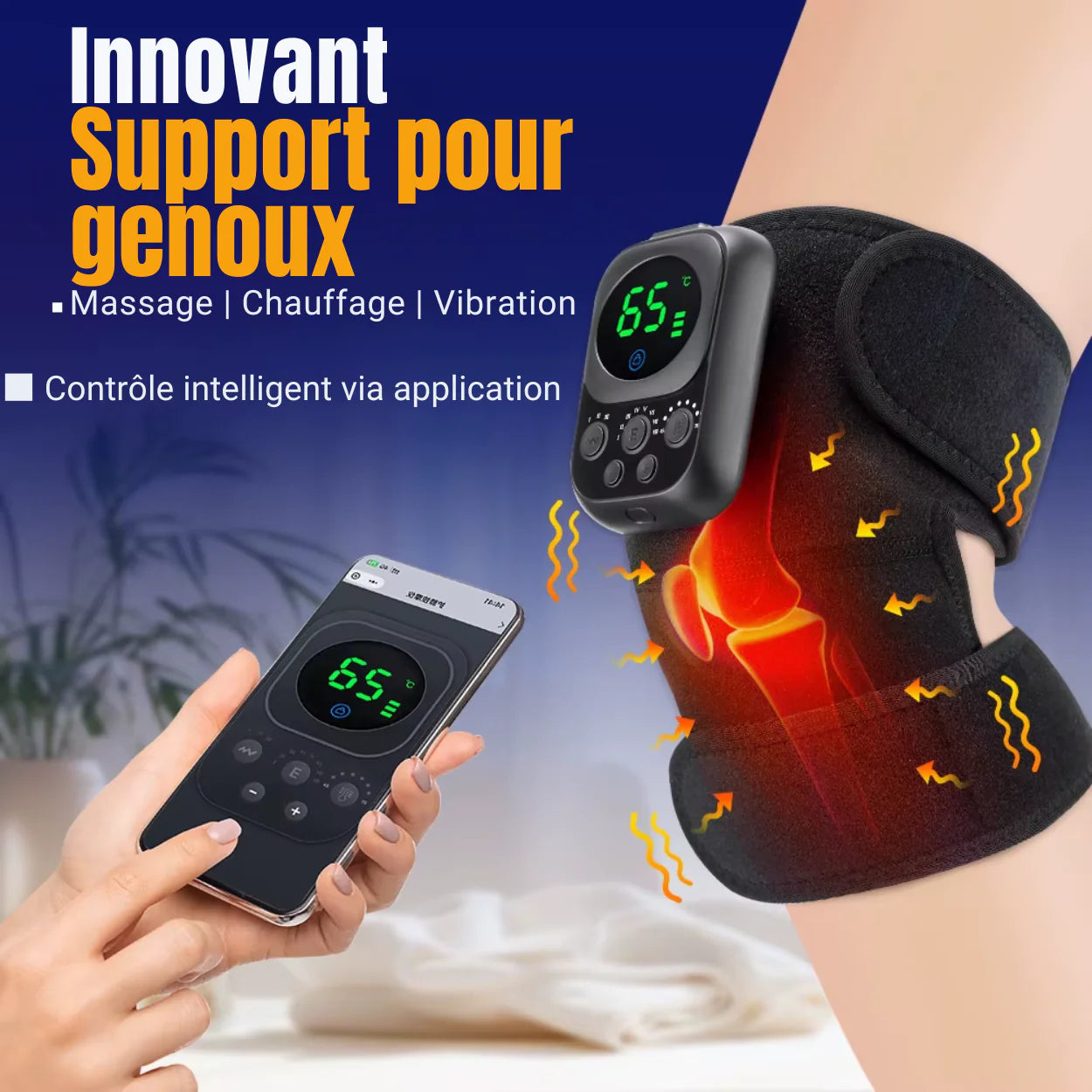 Verwarmde Kniebrace met EMS Massage 60 °C – Lange Batterijduur 5000 mAh