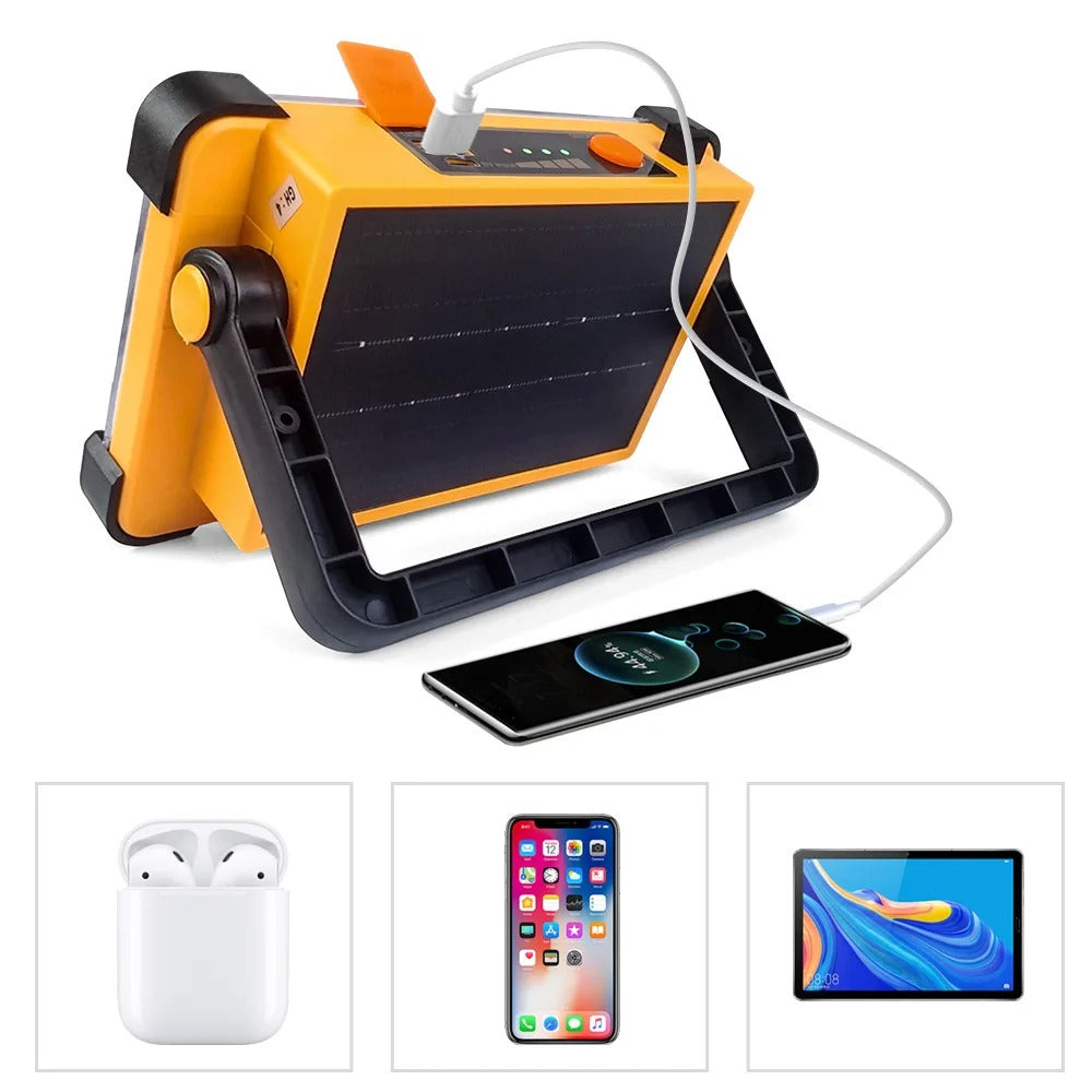 Projecteur LED rechargeable 100W avec powerbank solaire intégrée