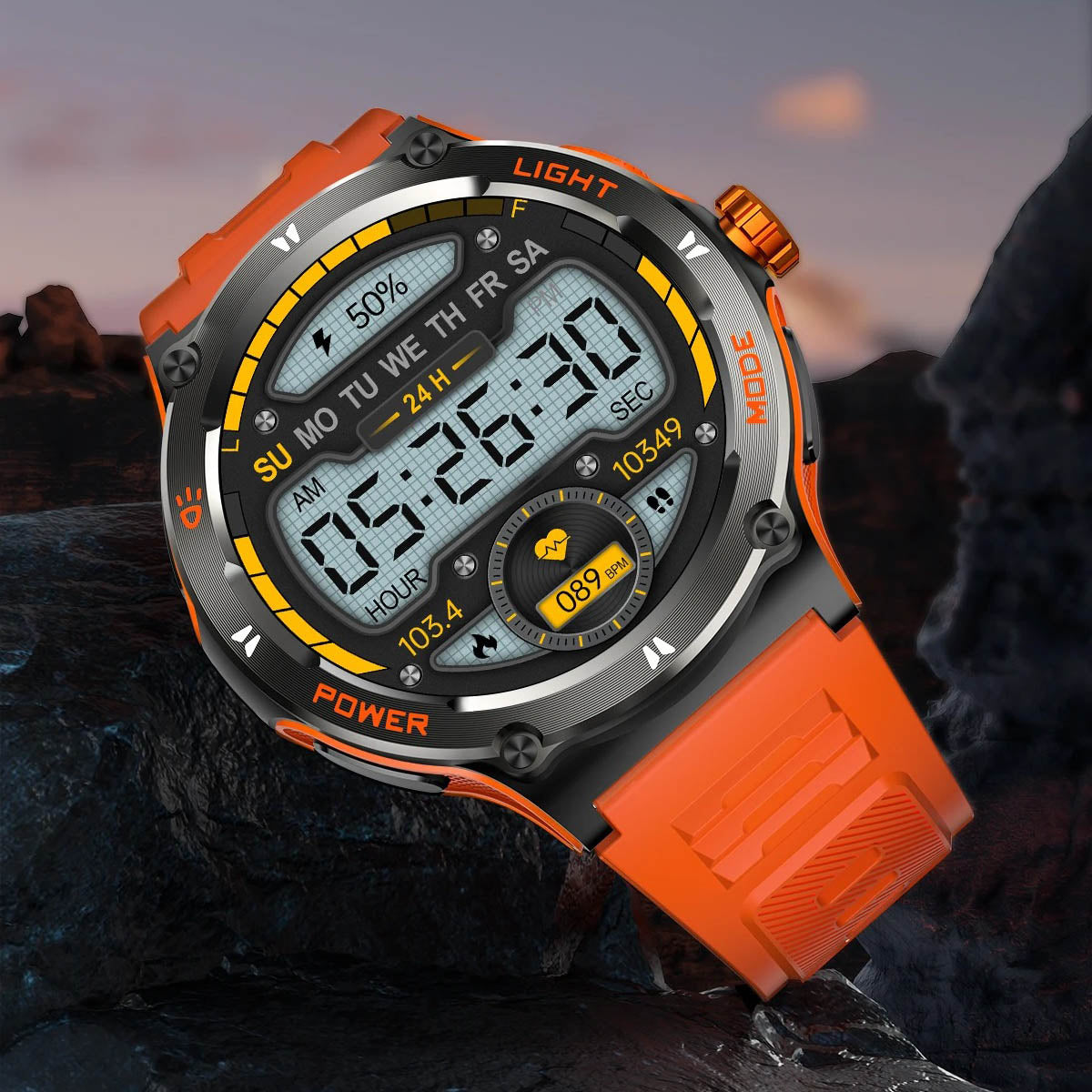 Montre connectée sportive écran HD avec torche LED et boussole