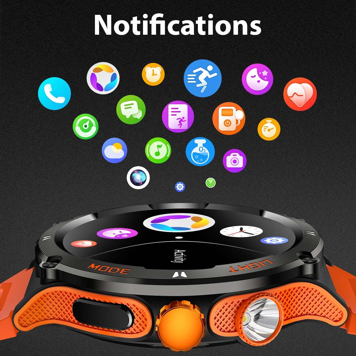 Montre connectée sportive écran HD avec torche LED et boussole