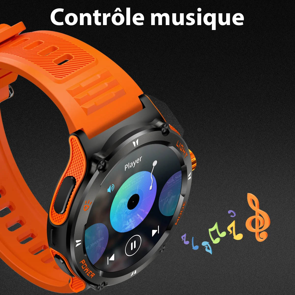 Montre connectée sportive écran HD avec torche LED et boussole