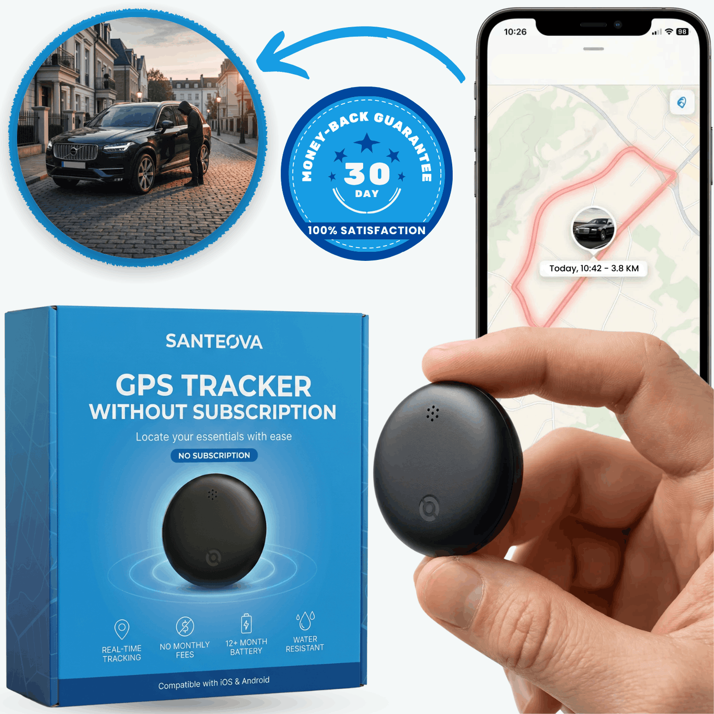 GPS Tracker Without Subscription | Compatible with Android & iOS