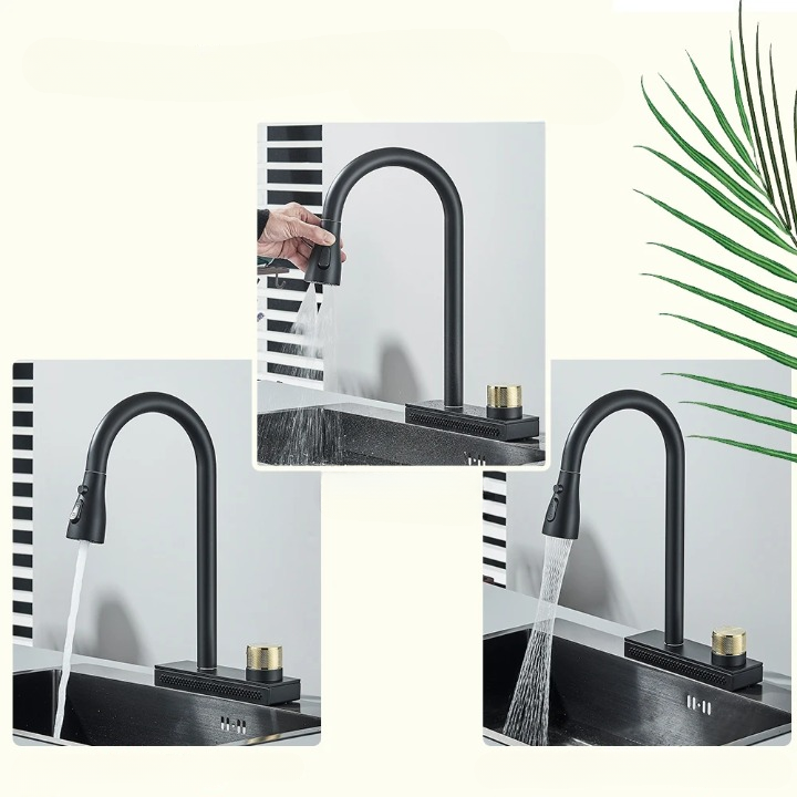 Mitigeur de cuisine trois voies à bec cascade