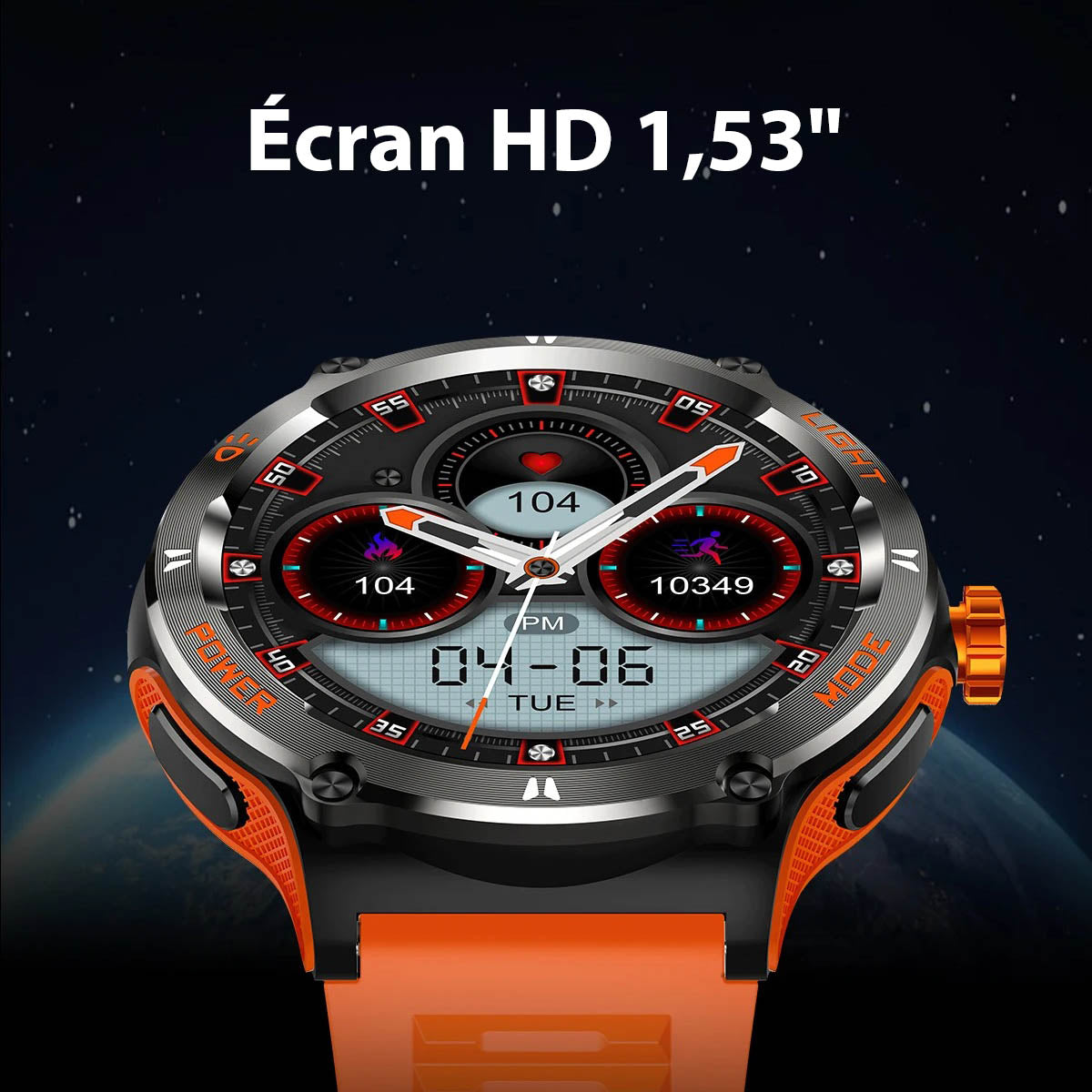 Montre connectée sportive écran HD avec torche LED et boussole