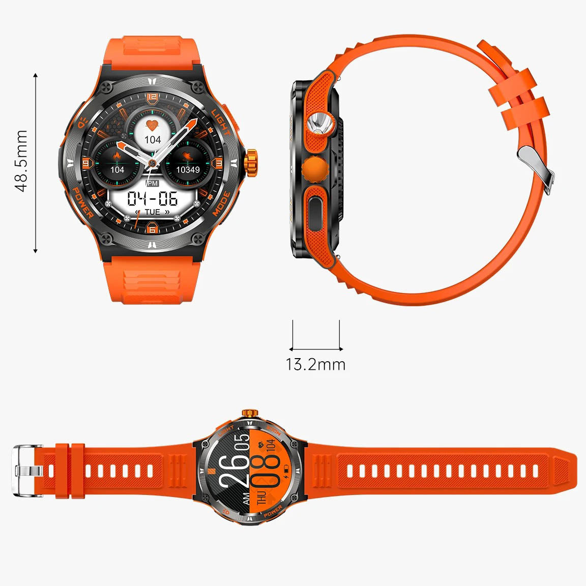 Montre connectée sportive écran HD avec torche LED et boussole