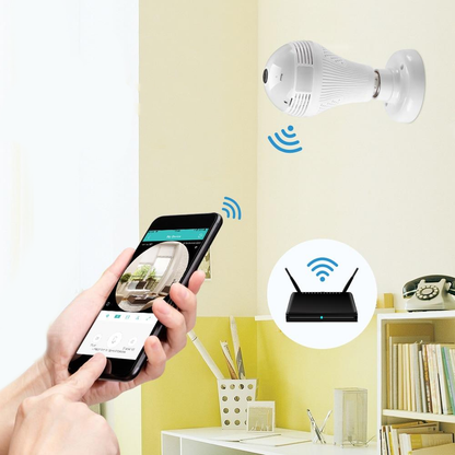 Caméra ampoule LED 360° sans fil rotative