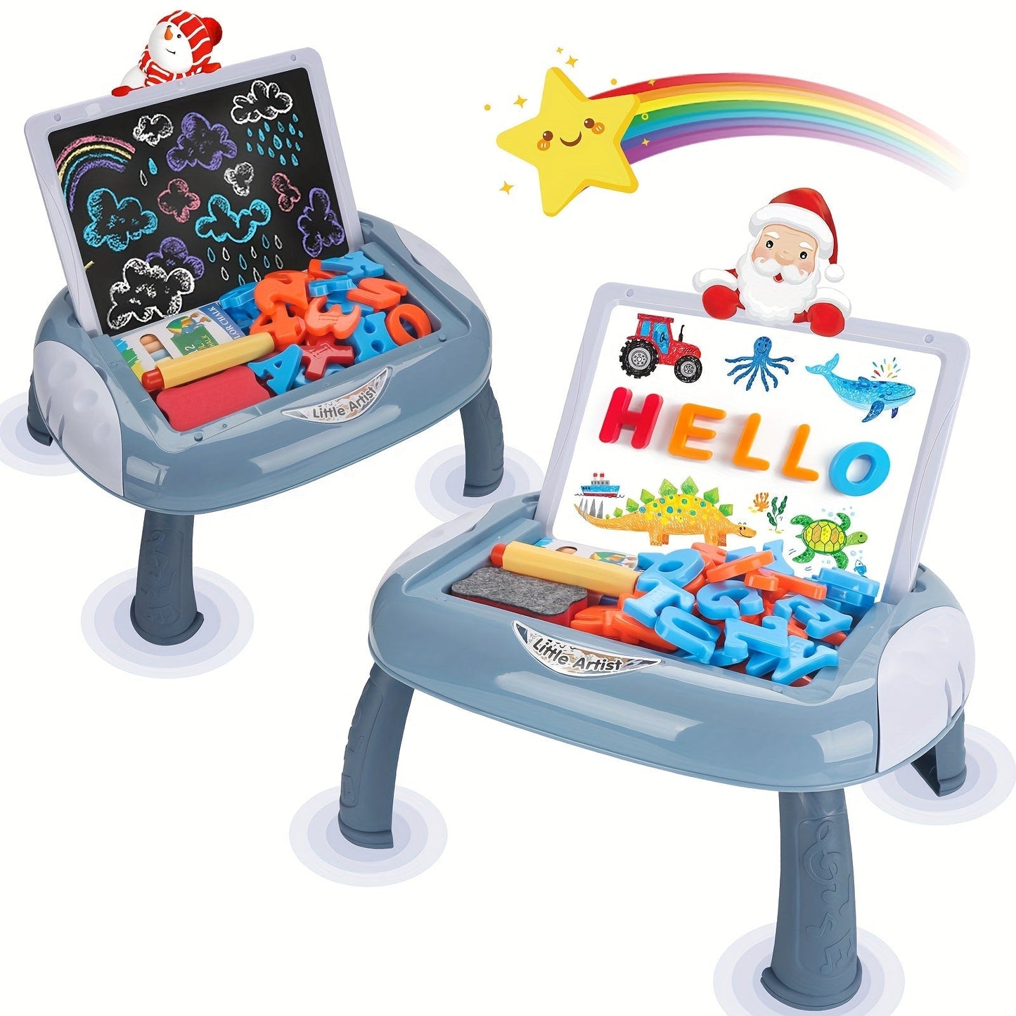 Dubbelzijdig schoolbord zwart en wit met accessoires
