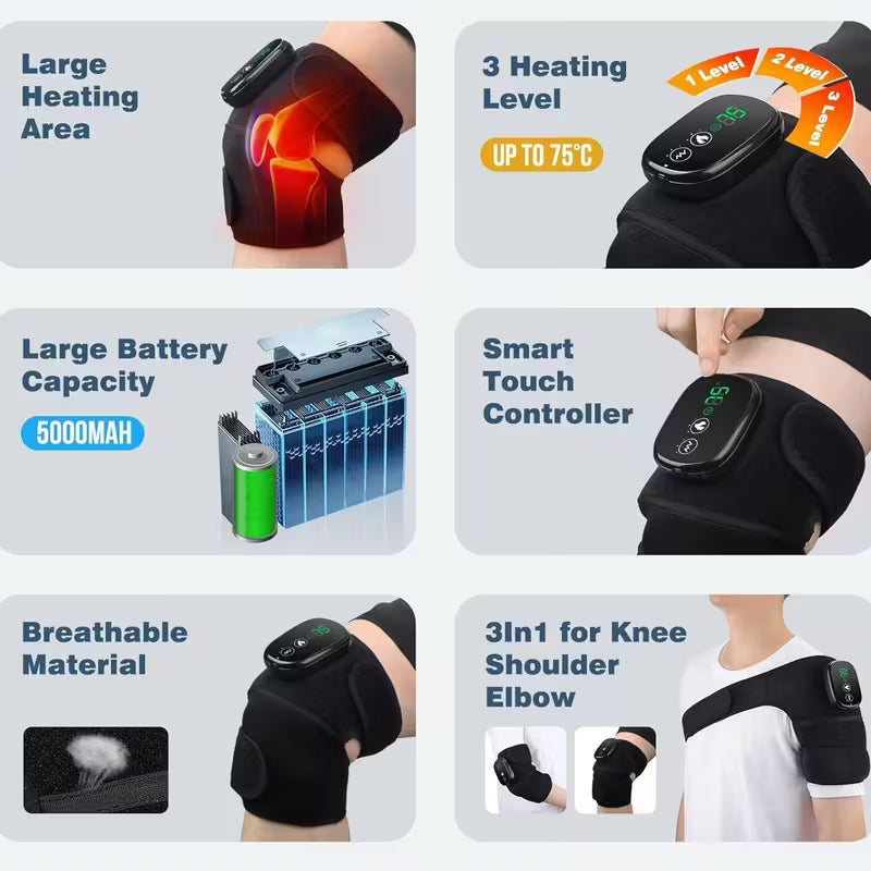 ThermaFlex™ – Verwarmende kniebandage met vibratie voor knie, elleboog en schouder