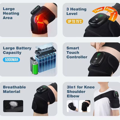 ThermaFlex™ – Verwarmende kniebandage met vibratie voor knie, elleboog en schouder