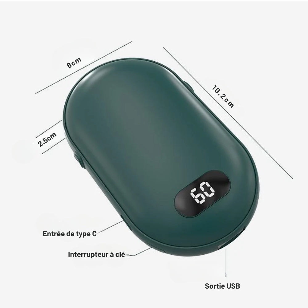 Chauffe-mains rechargeable 2 en 1 avec batterie externe