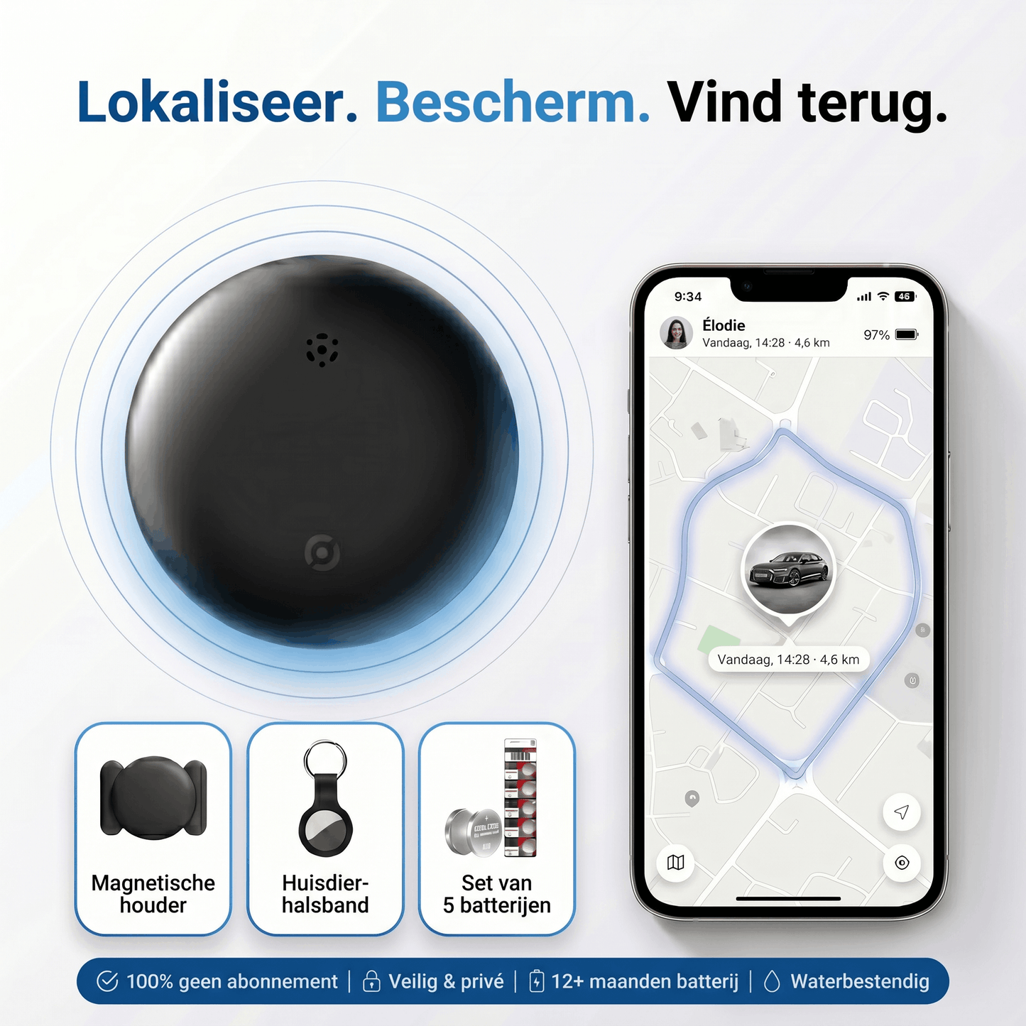 Santeova – GPS Tracker Zonder Abonnement | Compatibel met Android en iOS