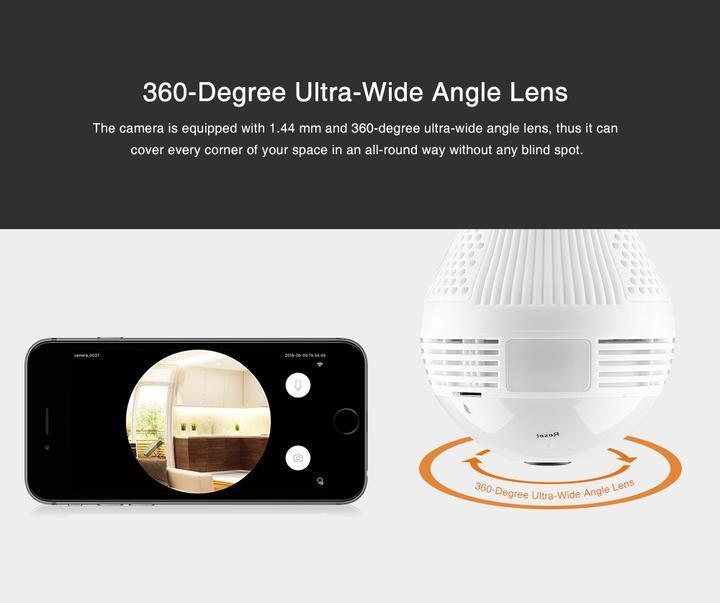 Caméra ampoule LED 360° sans fil rotative