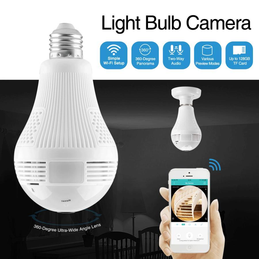 Caméra ampoule LED 360° sans fil rotative
